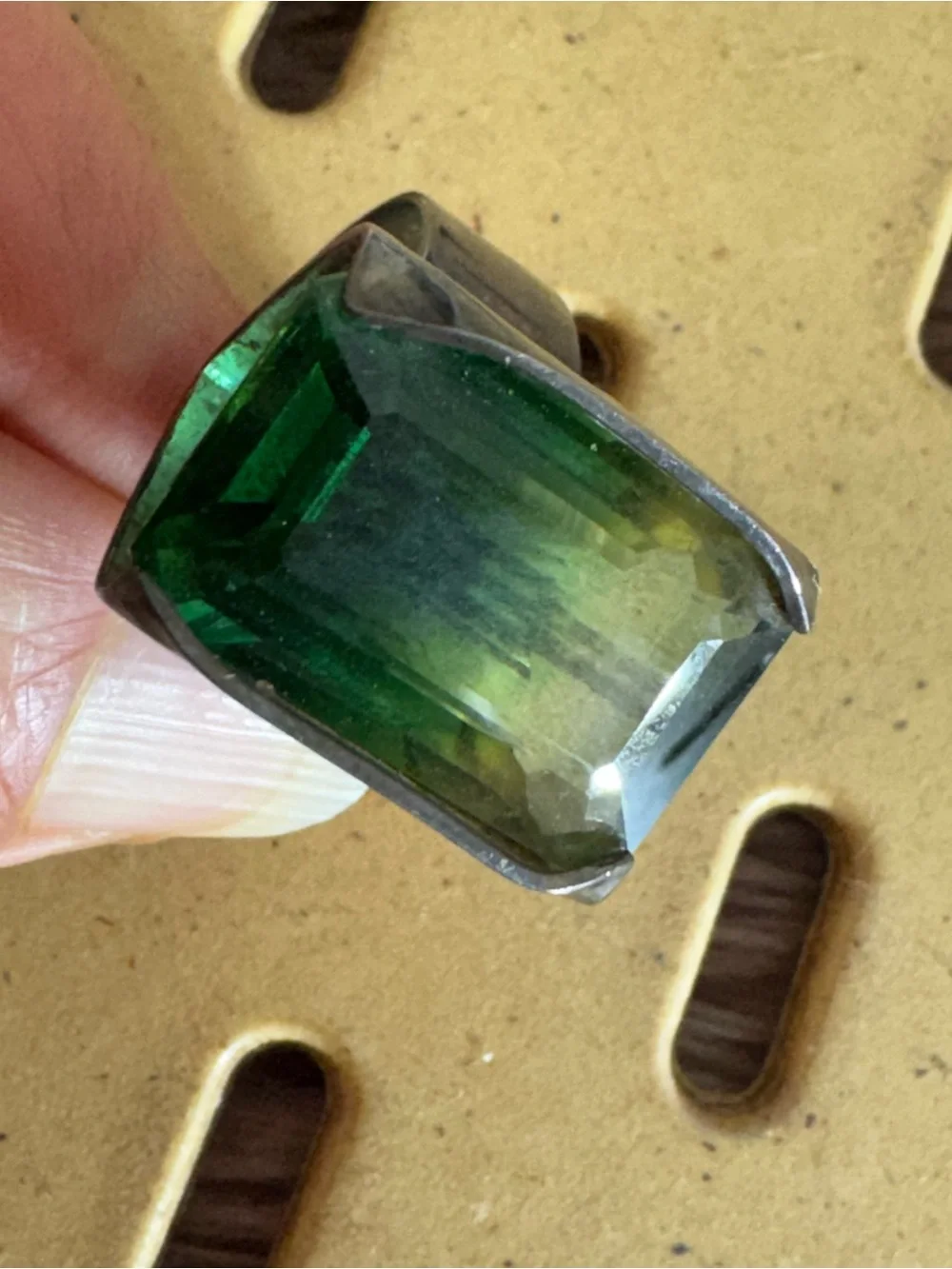 vintage Emerald Green crystal sterling silver ring adjustable statement cocktail